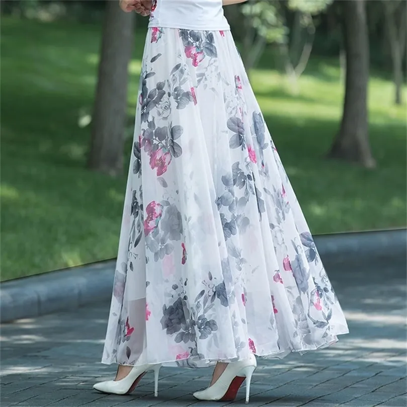 High waisted long chiffon skirt cheap