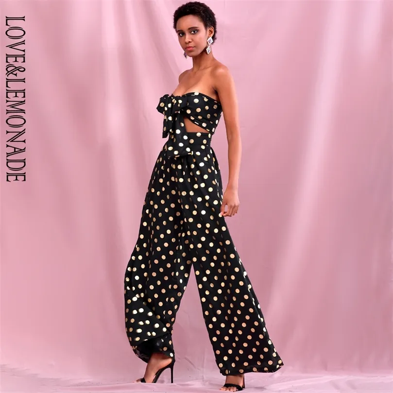 LOVE LEMONADE Sexy Golden Dot Conjunto de dos piezas de gasa de cintura alta LM6473-3 210302