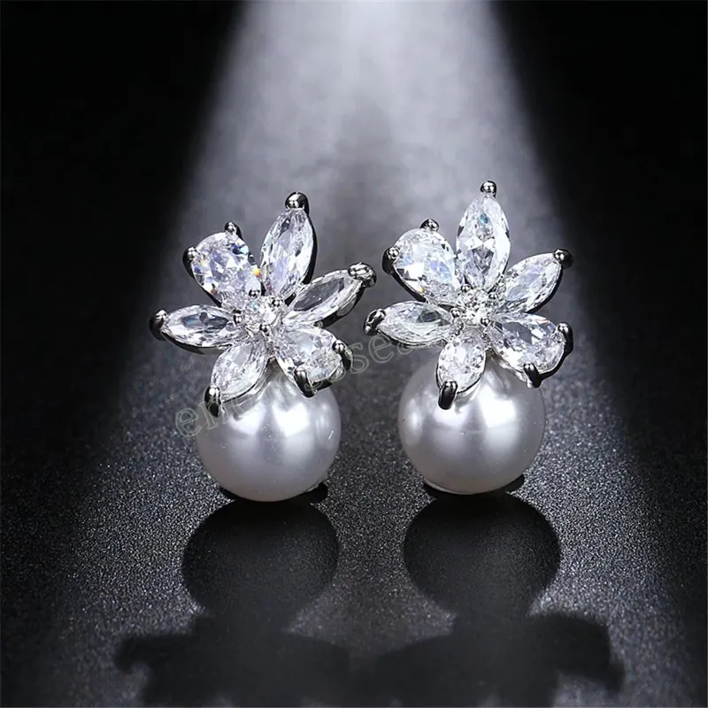 Trend Floral Pearl Earring For Women Romantic Wedding Exquisite Bridal Stud Earrings sieraden Fashion Accessoires Prom