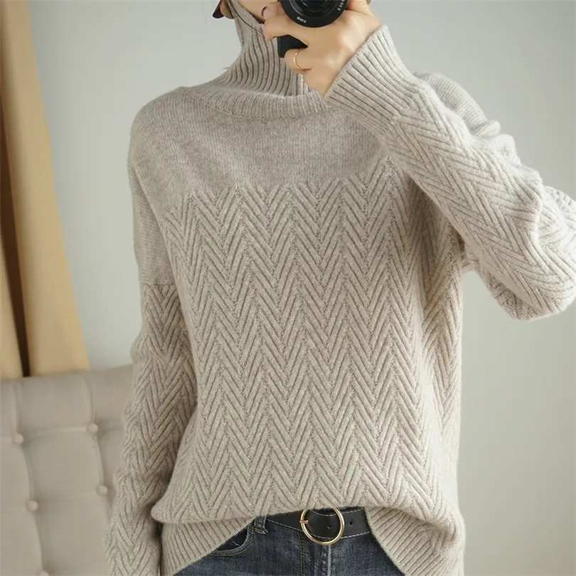 Zima nowe wełniane sweter kobiety Turtleck Pullover Sweter luźne leniwe długie rękawy kaszmirowy kaszmirowy Koszula z dzianiny 210203