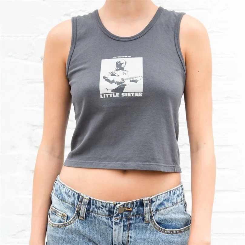 Lettera Stampa Sexy Crop Top Donna Estate Manica corta T-shirt in cotone grigio O collo Y2k Top Casual Vintage Graphic T-shirt 220511