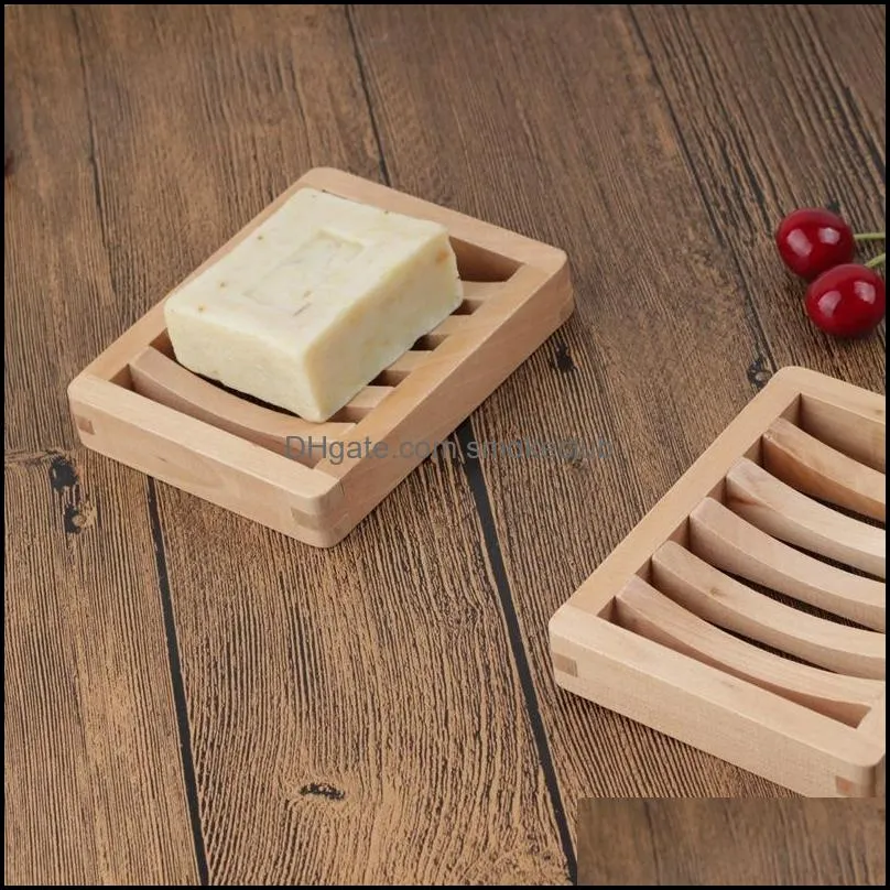 Fashion Natural wooden soap dish tray holder storage soap rack plate boxes containers for shower plate bathroom B3