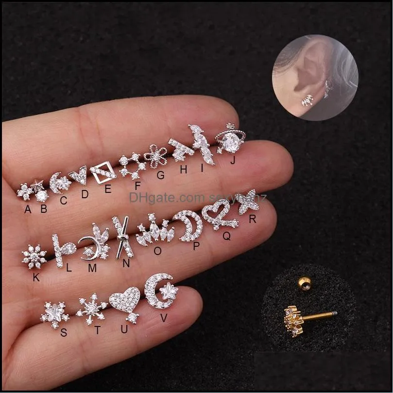 cartilage stud earrings women fashion cz dainty ear tragus conch screw back earring helix piercing jewelry