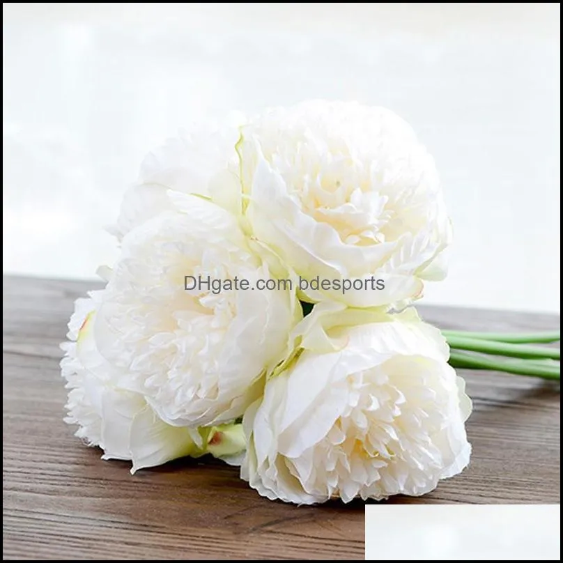 Decorative Flowers & Wreaths Artificial Flowers, Bunches, 30cm 5 Heads, Champagne Hand-thorn Peony, Wedding Anniversary, Home Decoration,