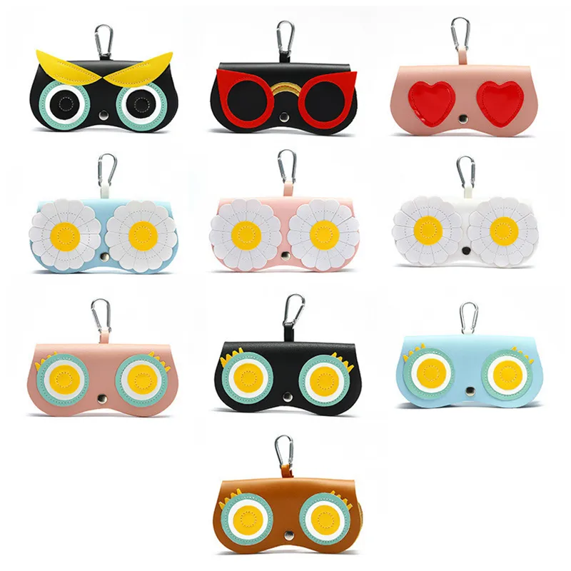 Sonnenbrillen-Etui, niedliche Cartoon-Brillentaschen, PU-Leder, Kinder-Brillen-Box, Etuis, Brillenschutz, Schultasche, Haken-Anhänger, 25 Design, 2022, ordentliche Aufbewahrung