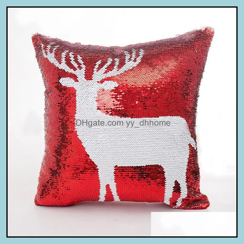 sequin christmas pillow case cover reindeer snowflake pillowcase home sofa car cushion cover without core 12 colors ysy343-l