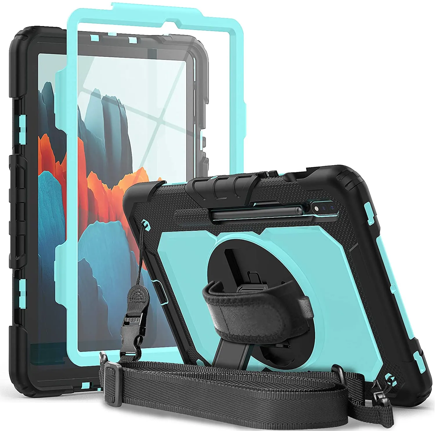 Hand Strap Shoulder Strap Rotatable Kickstand Protective Cases for Samsung Galaxy Tab S8 Plus (2022) with S Pen Holder