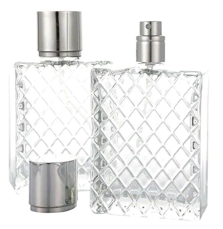 100ml Travel Portable Square Grids Clear Refillable Bottle Glass Empty Perfume Pump Bottle Spray Atomizer Cosmetic Containers