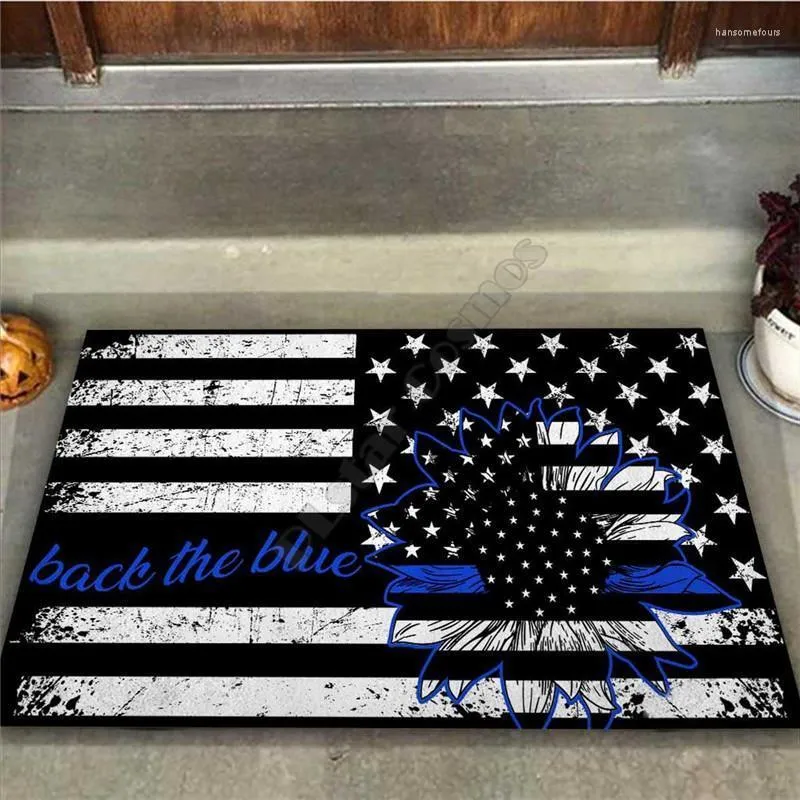 Mattor backar Blue America Flag Sunflower Doormat Non Slip Door Floor Mats Decor Porch