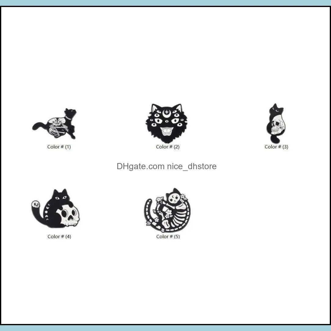 gothic cat enamel pin skull skeleton witch cats badge brooch lapel pins denim jeans shirt bag punk jewelry gift for friends