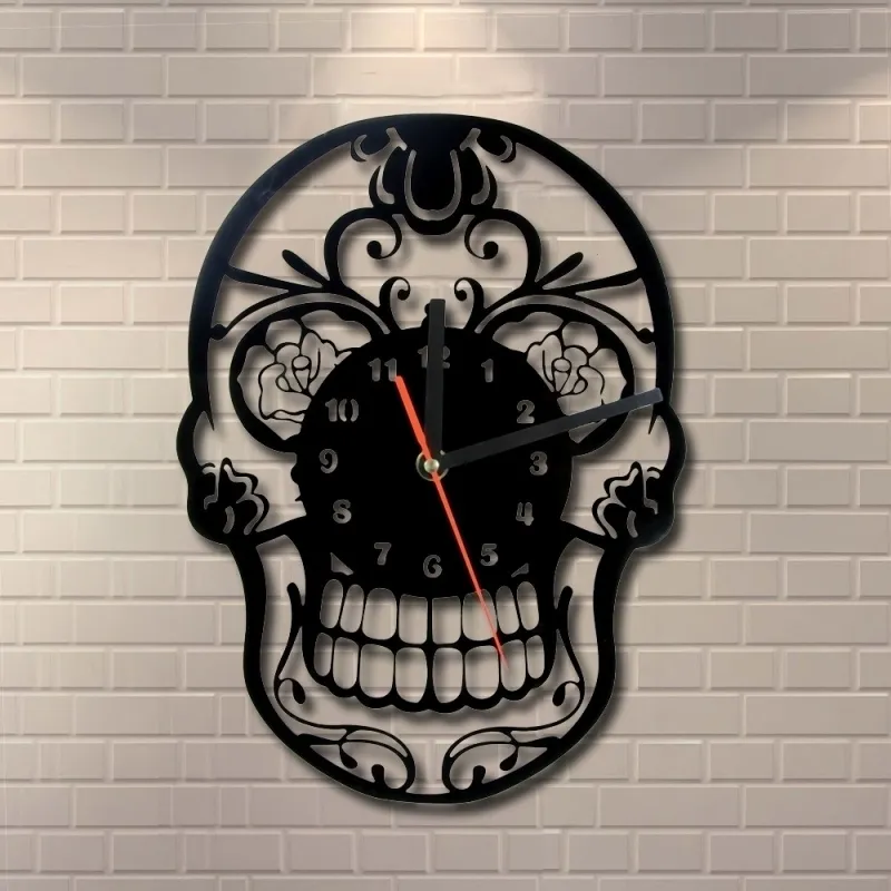 1Piece The Day of Death Mexican Skull Ornament Quartz Ring Face Vintage Art Home Decor Wall Clock Y200109