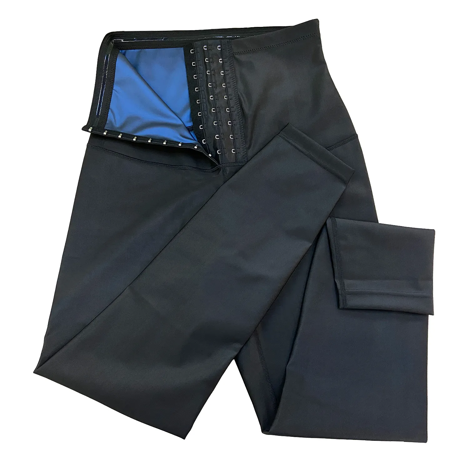 Pantaloni da sauna da donna modellanti per le gambe per yoga corsa sport leggings a vita alta foderati con pellicola blu allenatore in vita regolabile modellante per la pancia