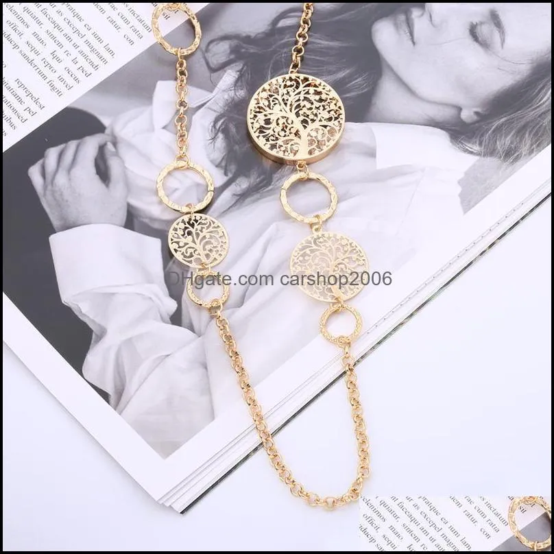 Chains 2022 Hollow Crystal Sweater Female Necklace Party Wedding Statement Jewelry Gold Tree Of Life Long Chain Necklaces For Women