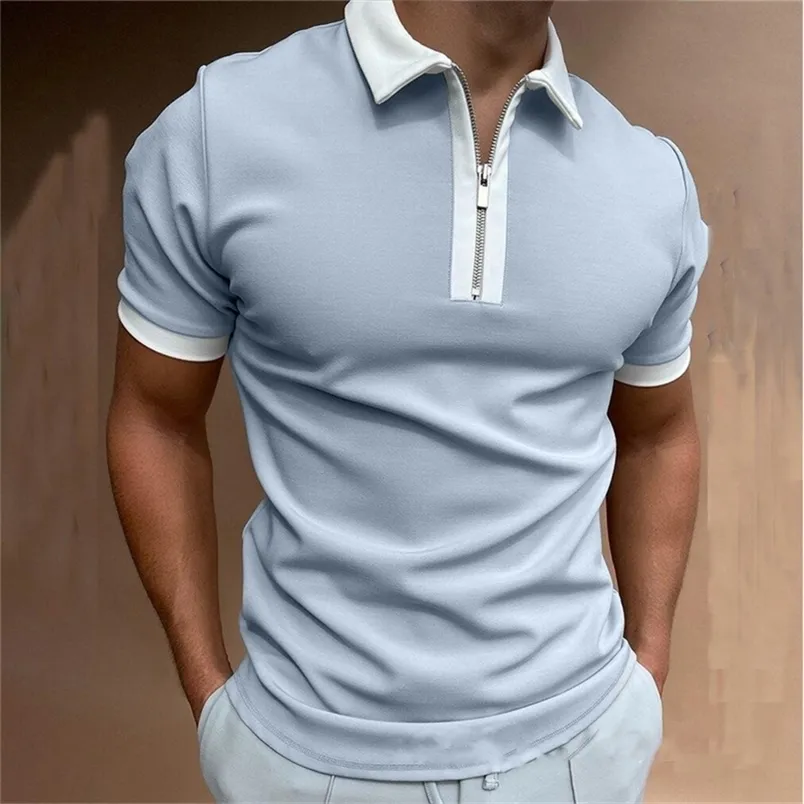 Summer Men Polo Shirt Short Sleeve Oversized Loose Zipper Color Matching Clothes Luxury Male Tee Shirts Top U.S. Yards 220402