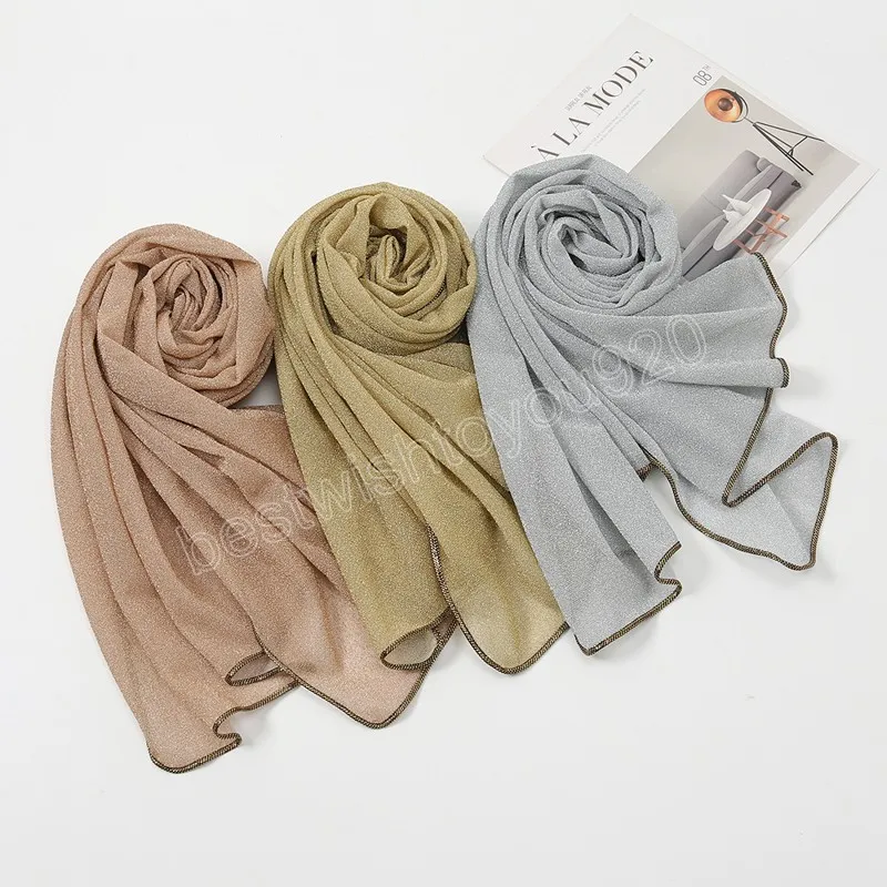 6 färger vanlig lurex glitter guldkedja polyester halsduk dam skimmer tunna sjalar och wraps foulard echarpe muslim hijab 180 * 70cm