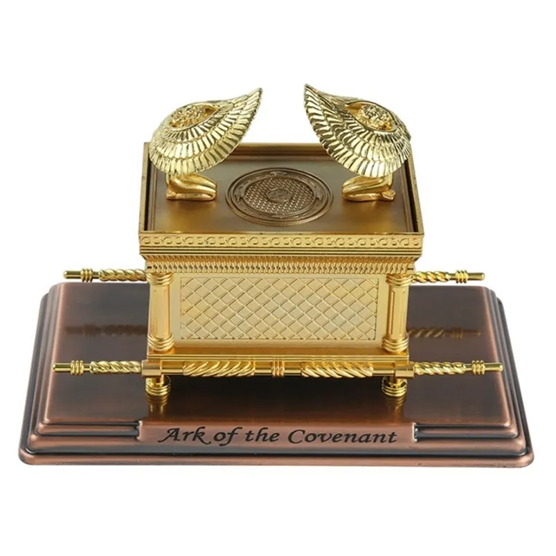 Israel Judism Alloy Ark of the Covenant Replica Statue Gold Plated With Ark Innehåll Aaron Rod 220711