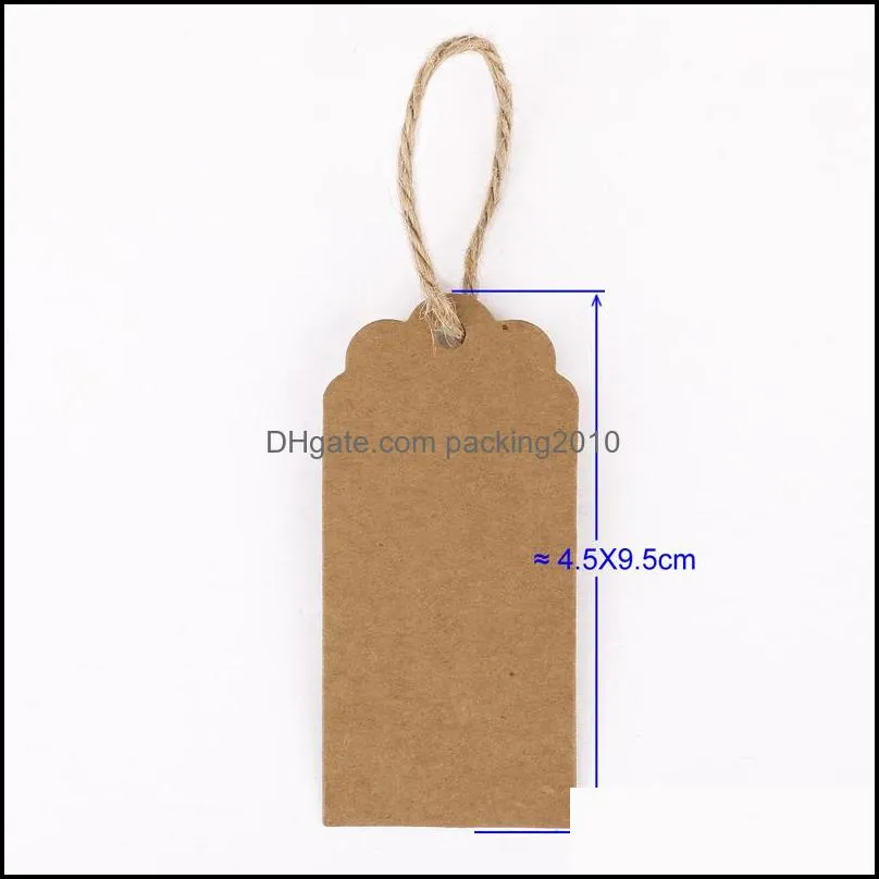 100X Brown Kraft Paper Tags Lace Scallop Head Label Luggage Wedding Note +String DIY Blank price Hang tag Kraft Gift Hang tag