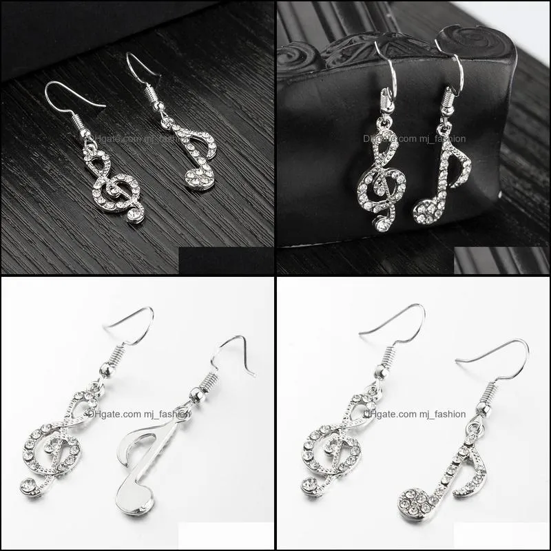 asymmetric earrings personality ear accessory lady note dangle earrings music notes rhinestone earring