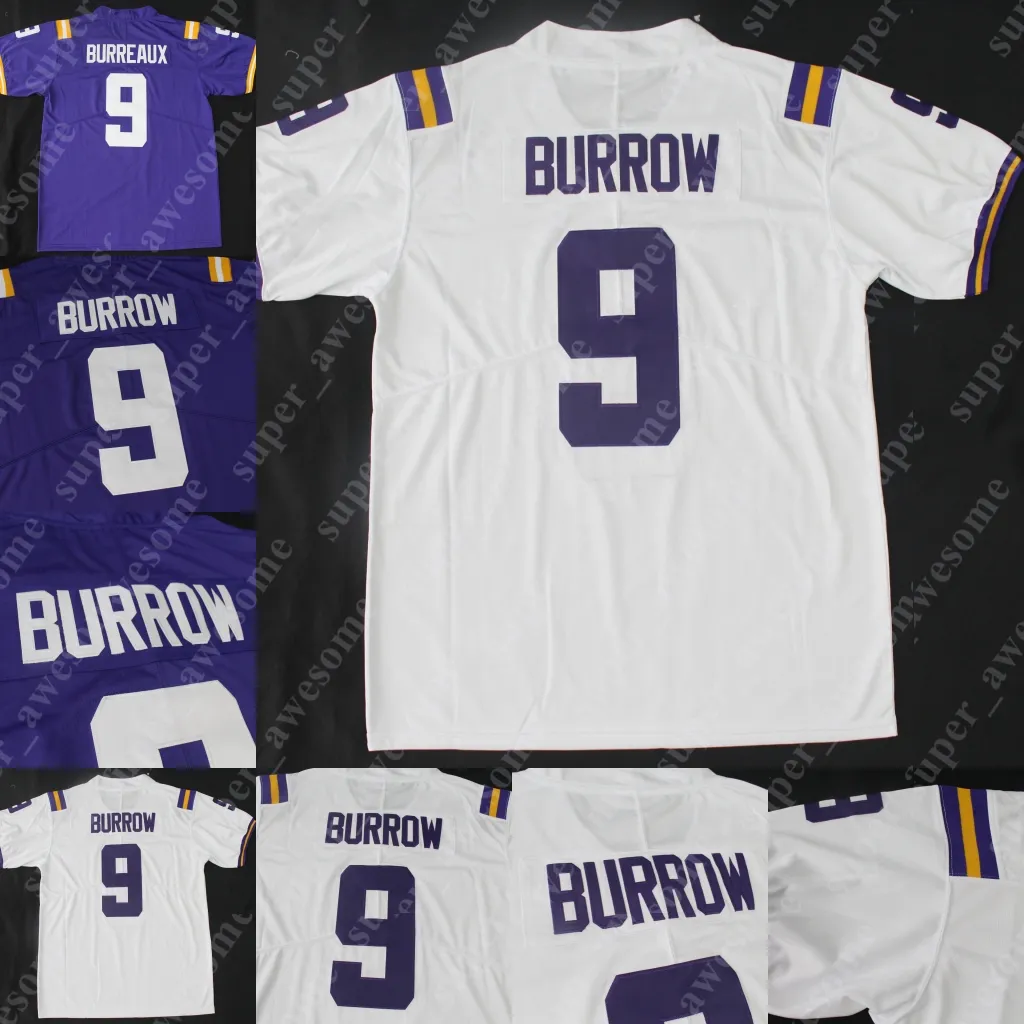 2019 Champions Patch Burreaux College Football Jersey 9 Joe Burrow Maillots cousus