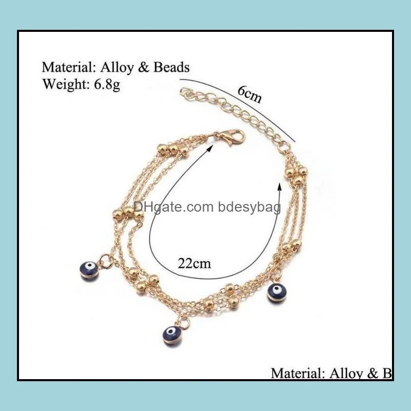 Fashion Three Layer Chain Blue Eye Bead Anklet Turkey Evil Eyes Anklet for Women