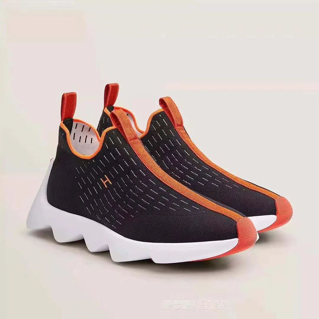 Итальянская мужская эластичная ткань дизайнерская повседневная обувь черная роскошная буква h foot h sneakers классические стиль резиновые подошвы 39-46 p555