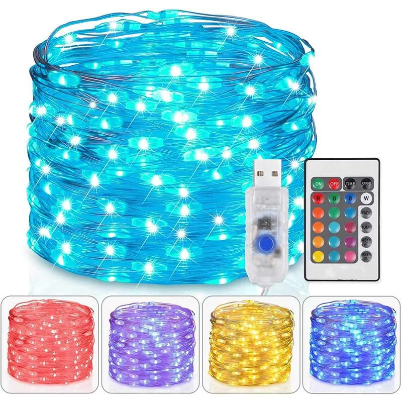 Strings 5m 10m 20m LED Kerstmisslicht RGB 16 kleuren veranderen Fairy Remote Wedding Patio Lamp USB aangedreven