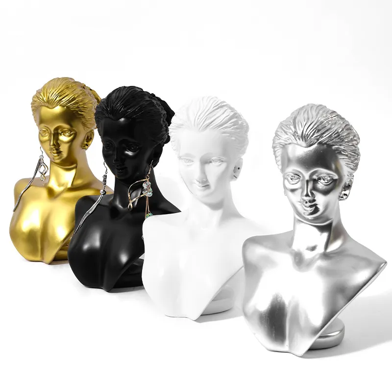 Support de bijoux noir en or blanc argent en argent de mode de résine de résine simulation simulation de collier humanoïde