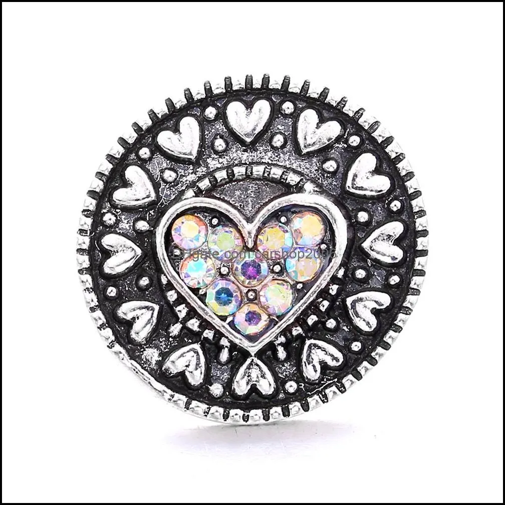 retro black heart love rhinestone snap button charms women jewelry findings 18mm metal snaps buttons diy bracelet jewellery wholesale
