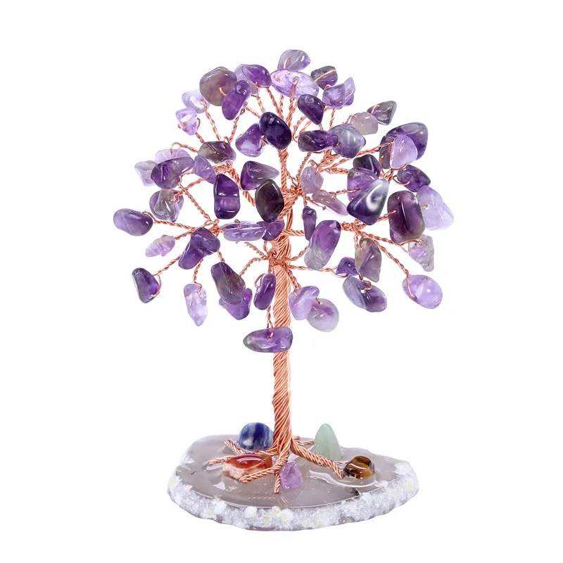 Mini Crystal Money Tree Arts and Crafts Coperd Wire Wrapped Agate Slice Base Gemstone Reiki Chakra Feng Shui Trees Home Decor 5832 Q2