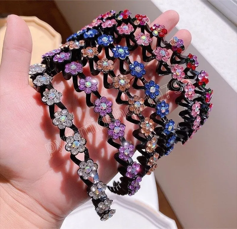 Fashion Flower Rhinestone Bangs Headband Non-slip Elastic Hairbands Crystal Band for Women Girl Hair Accessories Headwear