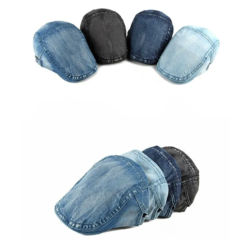 Vintage denim Beret män kvinnor unisex jeans newboy hatt vår höst hattar toppade cap casual framåt justerbara mössor