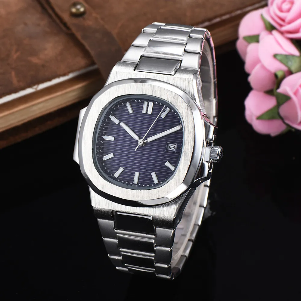 Luxury Mens Watch Quartz Movement Design Fashion Watches Silver Blue Luminous Lifestyle Waterproof Wristwatch Battery Analog Clock285m