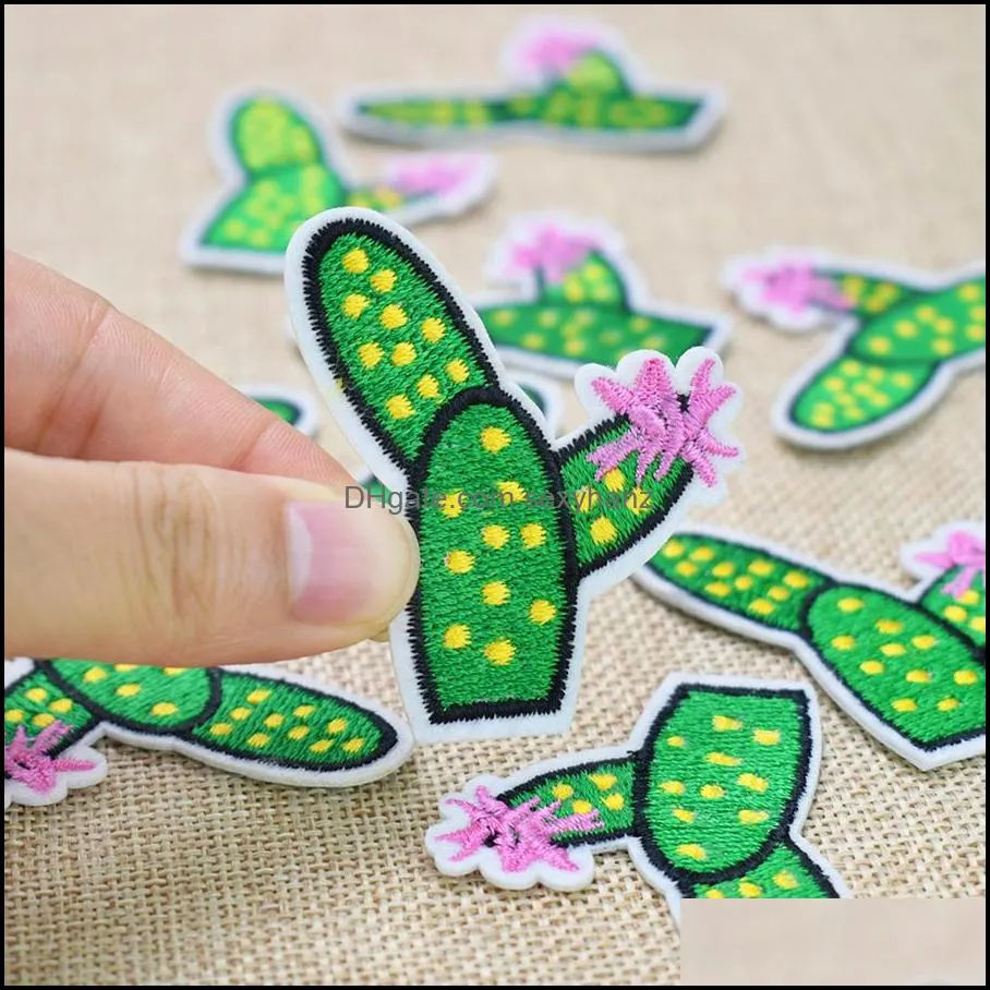 10 pcs cactus embroideredes for clothing iron on transfer applique plant for bags dress diy sew on embroidery sticker