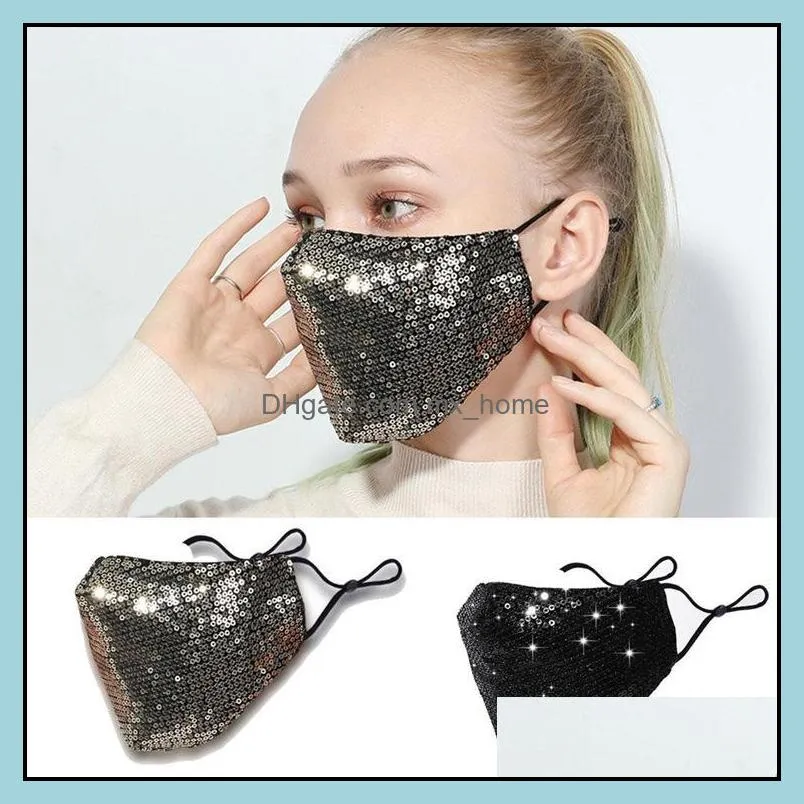Designer Masks Bling 3D Washable Reusable Mask PM2.5 Face Care Shield Black Gold Silver Red Sequins Shiny Face Cover Party Masks