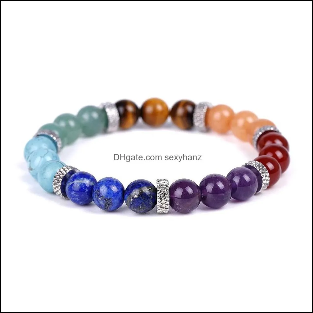 7 Chakra Bracelets Reiki Natural Stone Strand Bracelet Healing Crystal Quartz Charm Beaded Bracelets Meditation Balance Femme