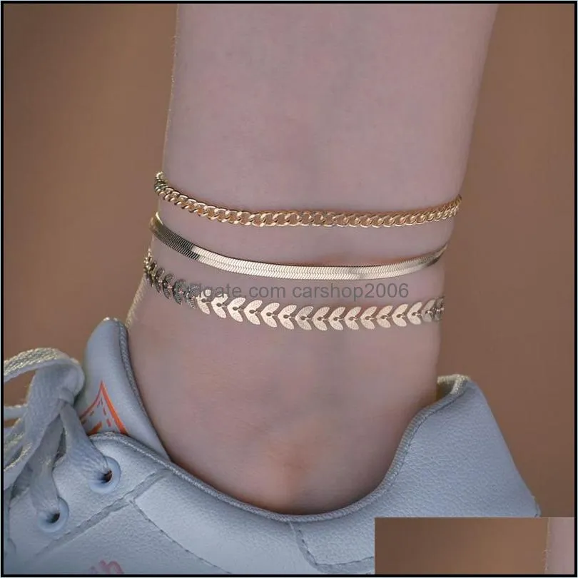 3pcs/set Gold Color Simple Chains Anklets For Women Foot Leg Chain Ankle Beach Bracelets Jewelry Accessories 180 W2