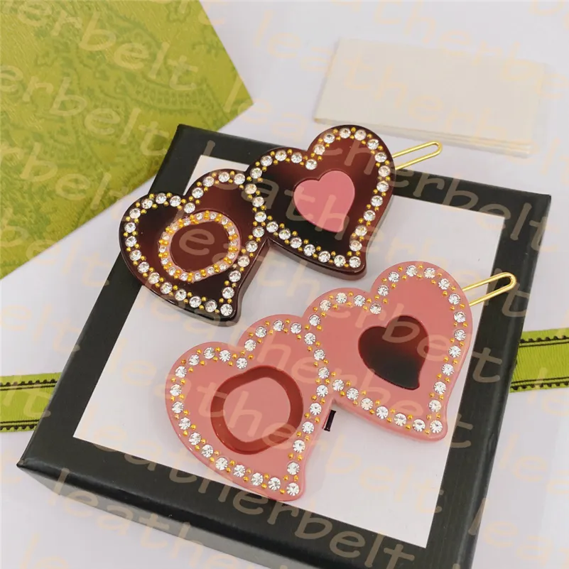 Cute Double Heart Hair Clip Luxury Diamond Barrettes Classic Letter Hairpin Women Chic Acrylic Barrette Headdress