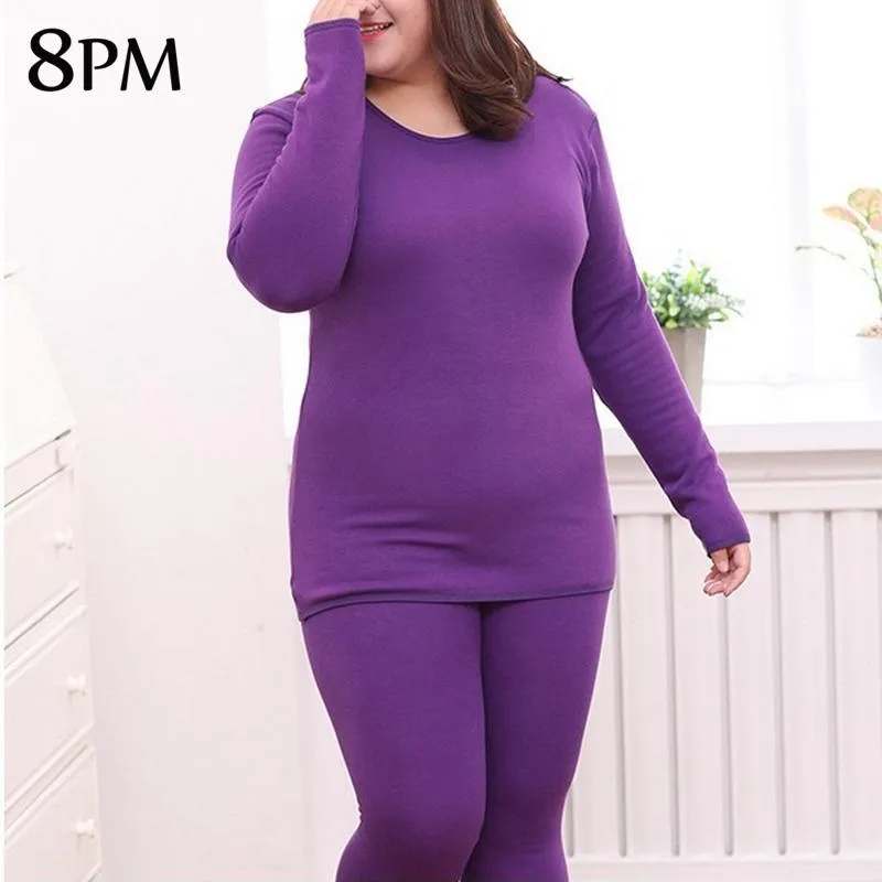 Women's Plus Size Tracksuits Women's Thermal Underwear Sets Winter Fleece Long Johns Thicked Warm Good Elasticity Pajamas Homewear Ouc12