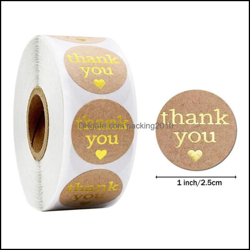 500pcs/roll Thank You Sticker Packaging Paper Different Style Kraft Seal Label Stickers DIY Gift Decoration and Cake Baking Package diameter 1 inch