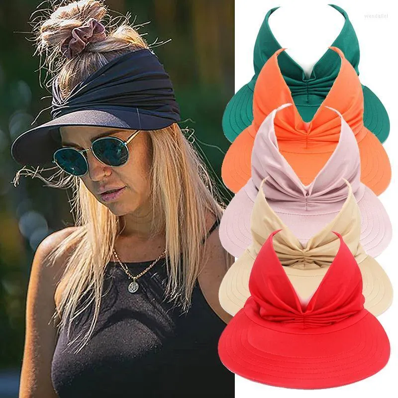 Visors Zomer hoed vrouwen zonoverzicht anti-ultraviolet elastische holle top outdoor quick drogende hatvisors wend22