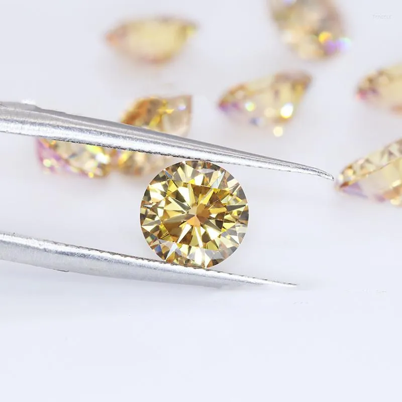 구슬 노란색 모이 사니트 라운드 브릴리언트 컷 1-3 캐럿 느슨한 보석을위한 다른 고품질 다이아몬드 테스트 DIY 보석 만들기