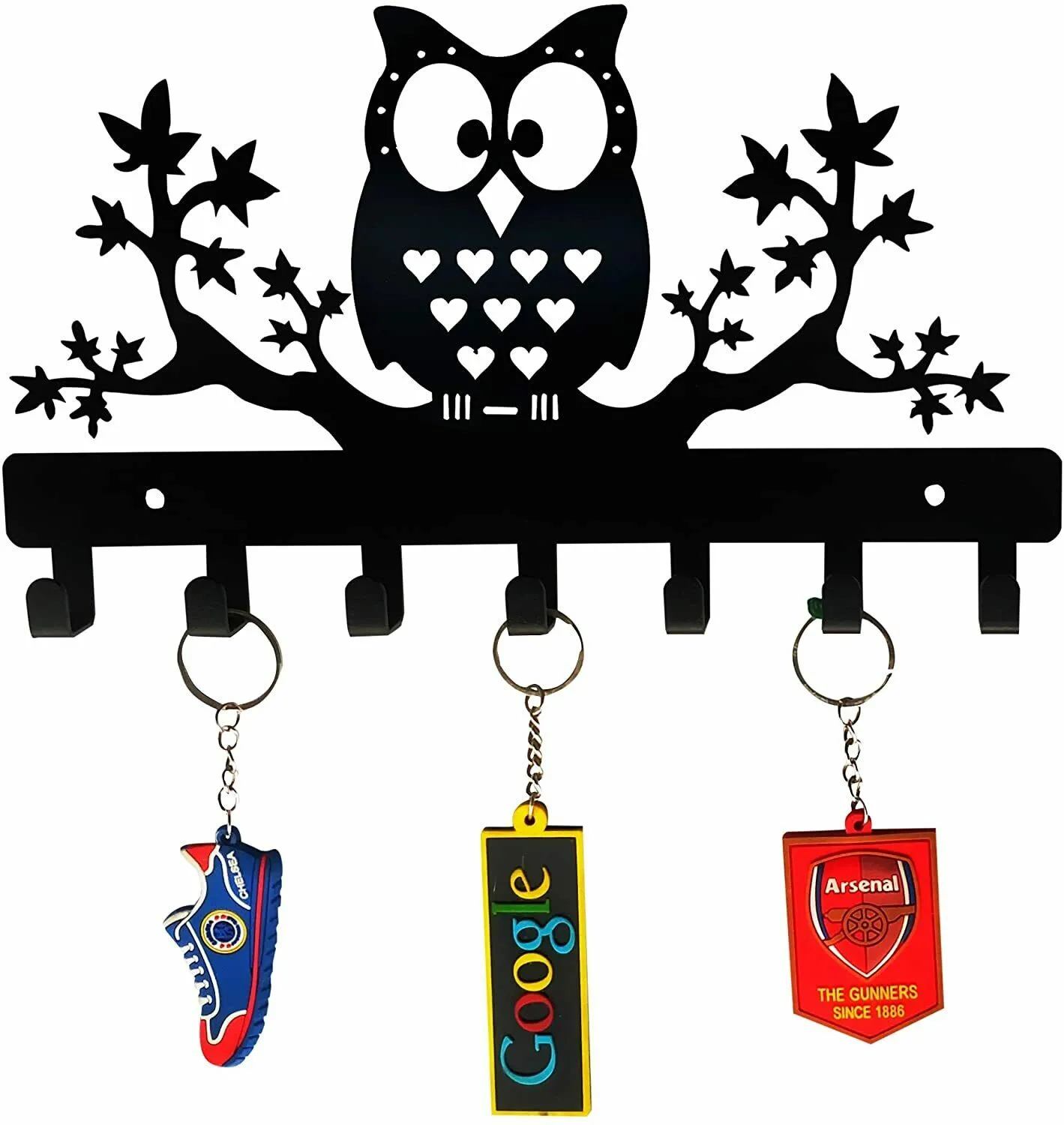Uggla på Maple Trees Steel Key Holder, Steel Key Rack, Metal Owl Key Hanger