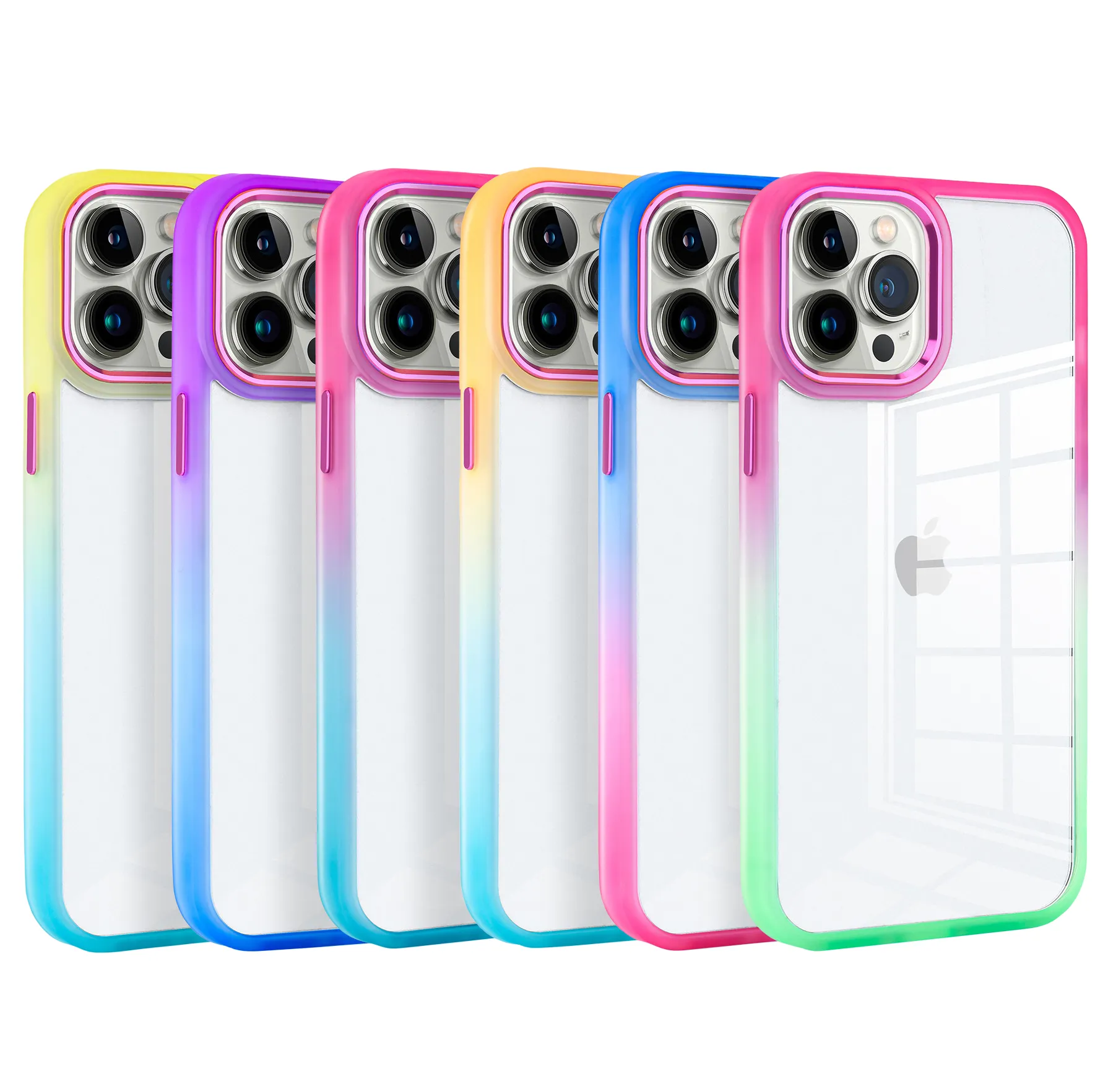 Premium Gradyan Renk Şeffaf Net Akrilik Şok geçirmez Telefon Kılıfları İPhone 13 için 13 12 11 Pro Max Elektrokaplanmış Metal Anahtarı