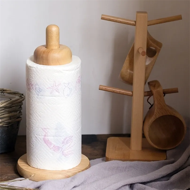 Kreatywny stały drewniany tkanki kuchenne papierowe bułki kubek kubek do przechowywania stojak T200506