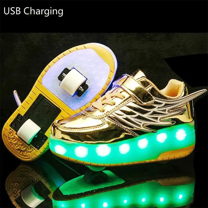 Rull Skate Shoes For Kids Boys Girls Led Lighted Wheels Sneakers With On Double Wheels Children Glowing Roller Sneakers Shoes LJ201203
