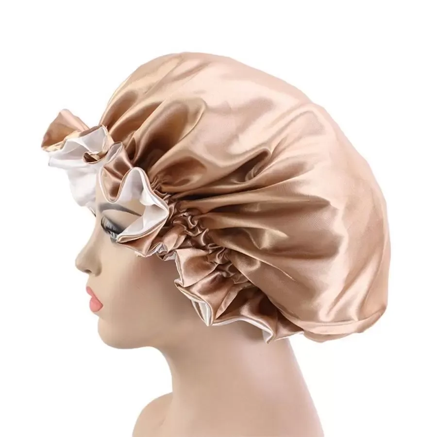 Silk Night Cap Bonnet Double Side Headwear Women Head Cover Sleep Nightcap Satin Bonnet Beautiful Hair Hairdressing Bath Hats