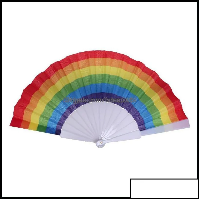 Party Favor Event Supplies Festive Home Garden Folding Rainbow Fan Printing Crafts Festival Decoration Plastic Hand Held Dance Fans Drop D