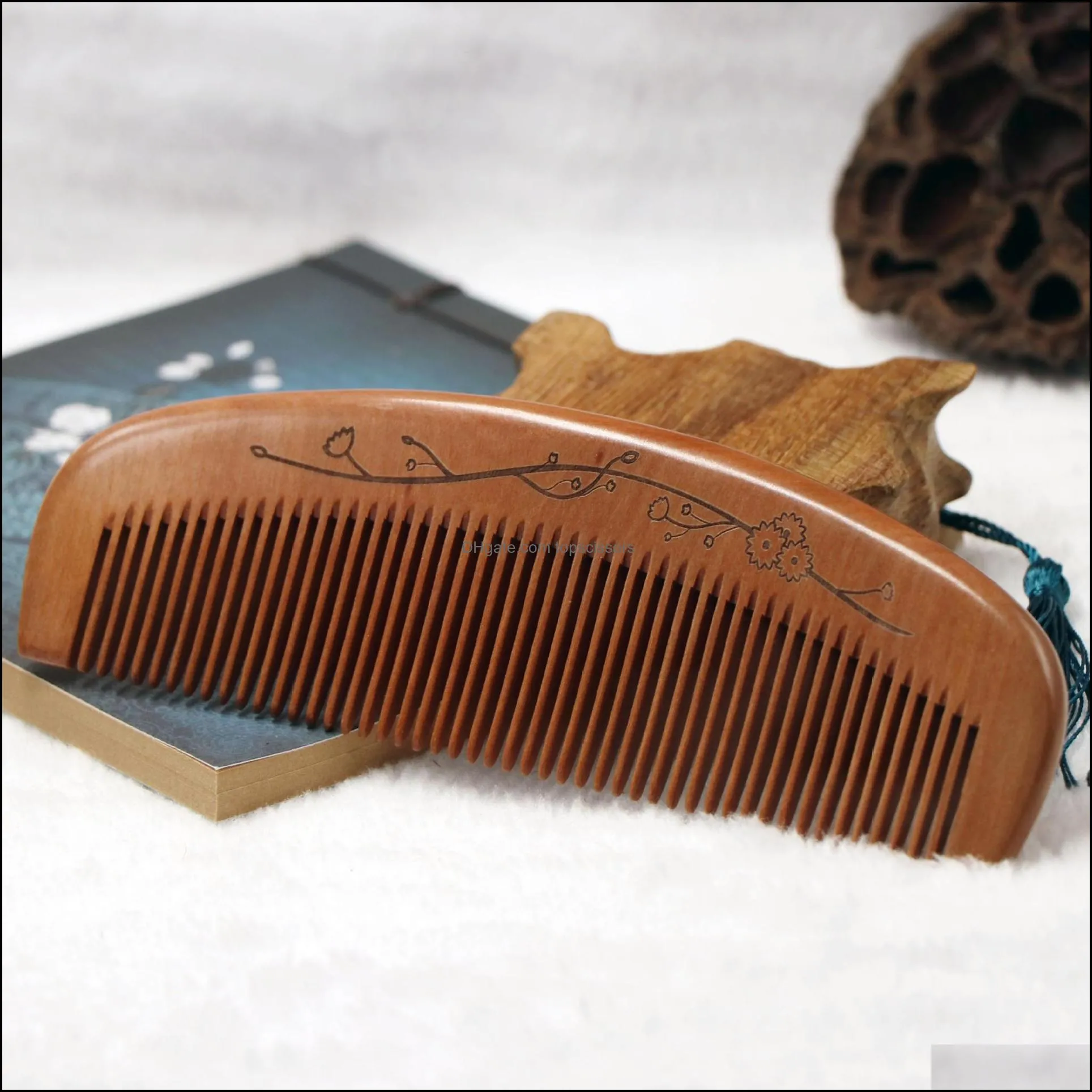 Best selling carved peach wood comb laser engraving home curly hair anti-static hair loss anti-static SZ007