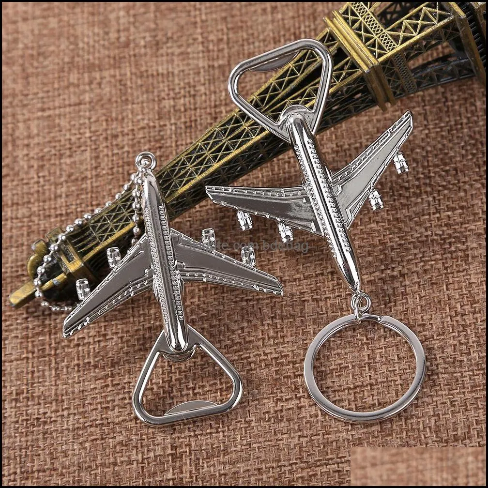 Retro Airplane Beer Bottle Opener Aircraft Keychain Alloy Plane Shape Opener Keyring Wedding Gift Party Favors Kitchen Tools GGA2720