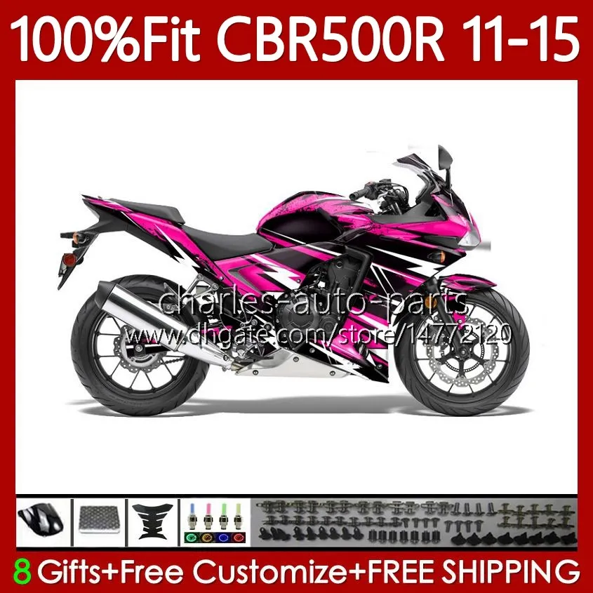 Kit de feiras de OEM para Honda CBR 500 R CC 500R RR 2012 2012 2013 2014 2015 corpo 126NO.86 CBR500Rr Rosa Preto CBR500 RR 11-15 CBR500R 11 12 13 14 15 Modelo de Injeção